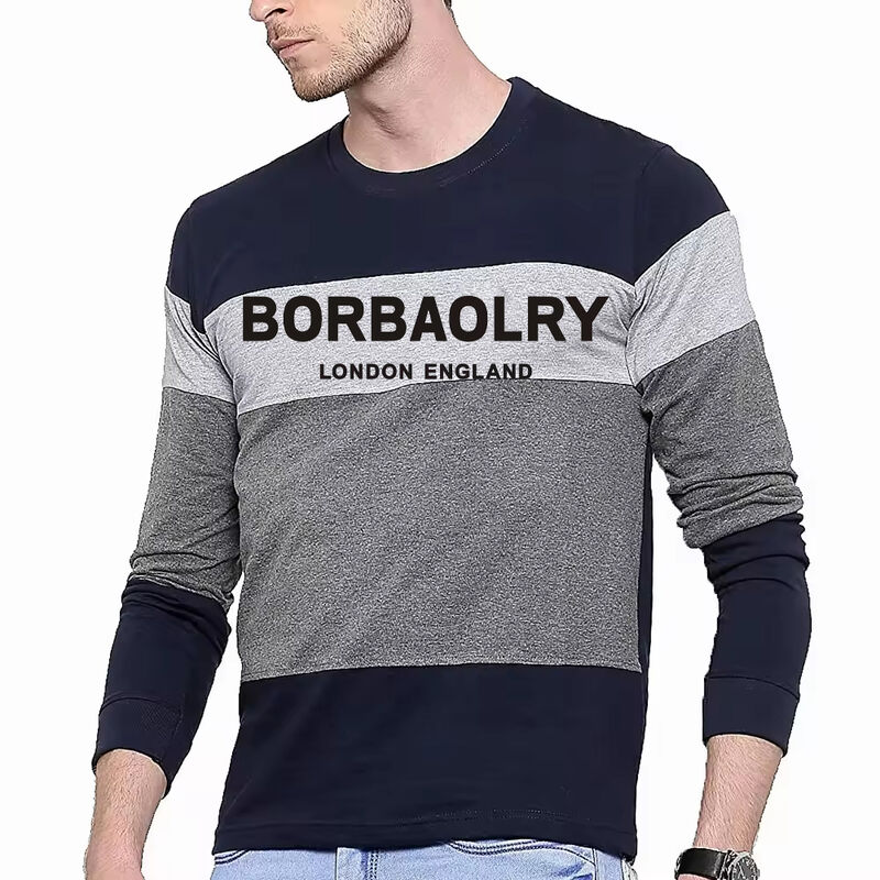 Homens Outono e Inverno Homens Grande Tamanho Collar Redondo Cor Bloqueado Pullover fina camiseta de manga longa