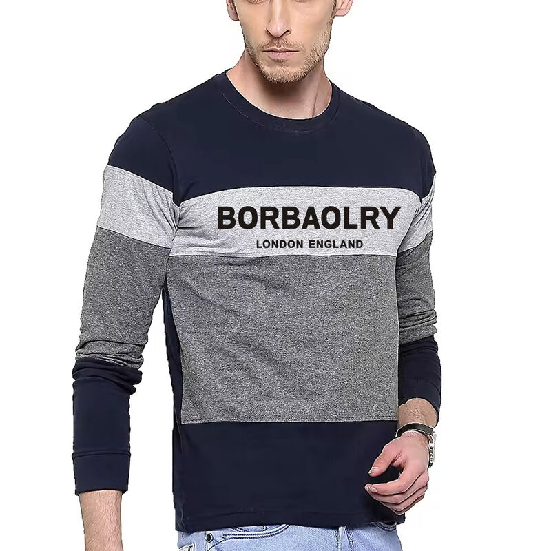 Homens Outono e Inverno Homens Grande Tamanho Collar Redondo Cor Bloqueado Pullover fina camiseta de manga longa