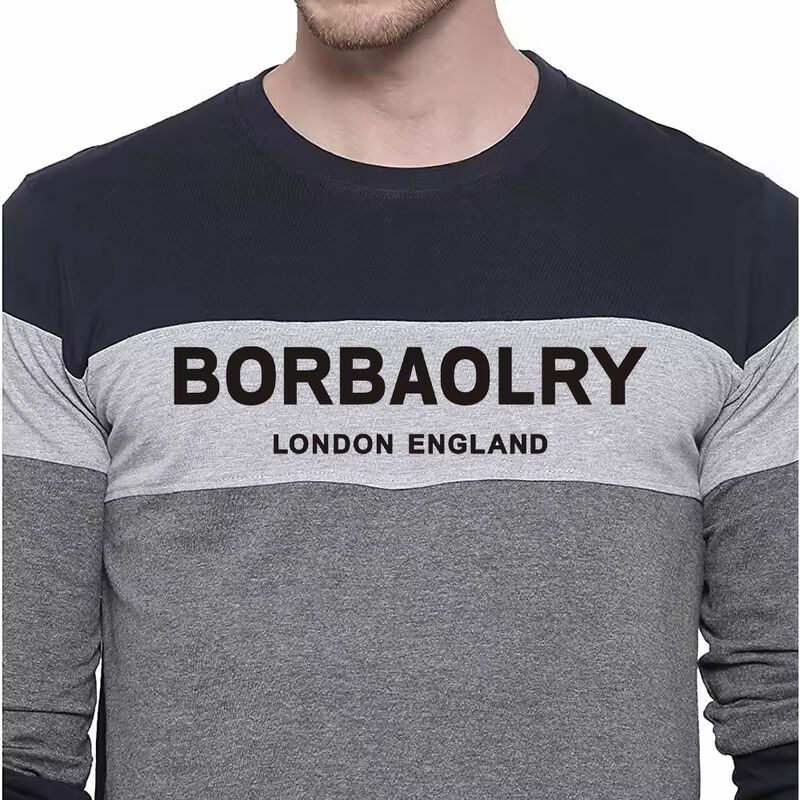 Homens Outono e Inverno Homens Grande Tamanho Collar Redondo Cor Bloqueado Pullover fina camiseta de manga longa