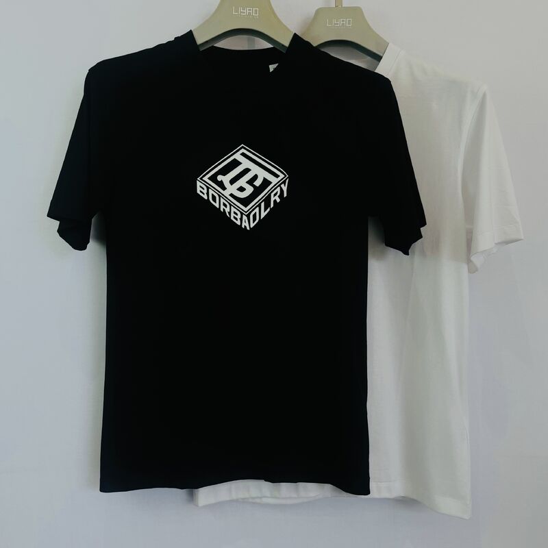 T-shirt de garoto de impressão gráfica com colo. Preto com logotipo 3D branco, manga curta, estilo Streetwear 100%T-shirt de algodão masculino