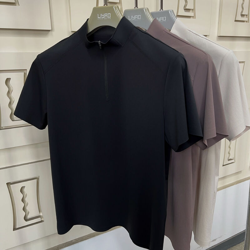 Homens Camisas de Manga Curta de Pescoço Alto Estiramento Rápido Tecido Seco e Respiravel para Camiseta Desportiva ao Ar Livre