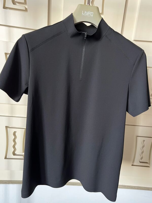 Homens Camisas de Manga Curta de Pescoço Alto Estiramento Rápido Tecido Seco e Respiravel para Camiseta Desportiva ao Ar Livre