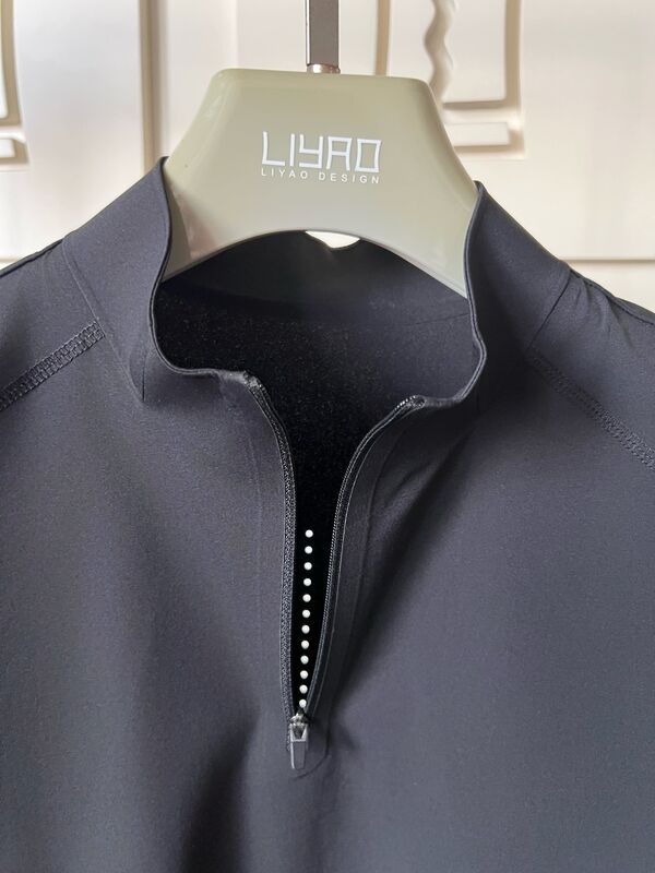 Homens Camisas de Manga Curta de Pescoço Alto Estiramento Rápido Tecido Seco e Respiravel para Camiseta Desportiva ao Ar Livre