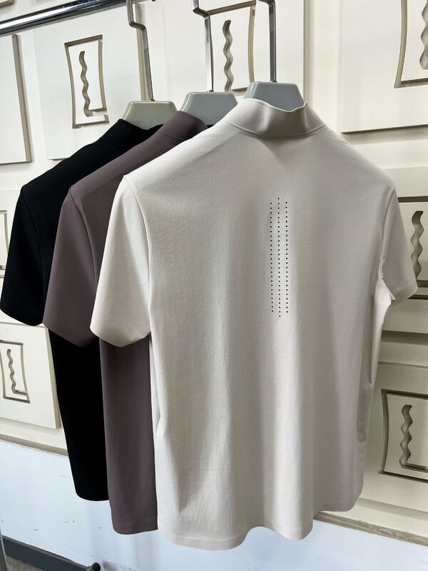 Homens Camisas de Manga Curta de Pescoço Alto Estiramento Rápido Tecido Seco e Respiravel para Camiseta Desportiva ao Ar Livre