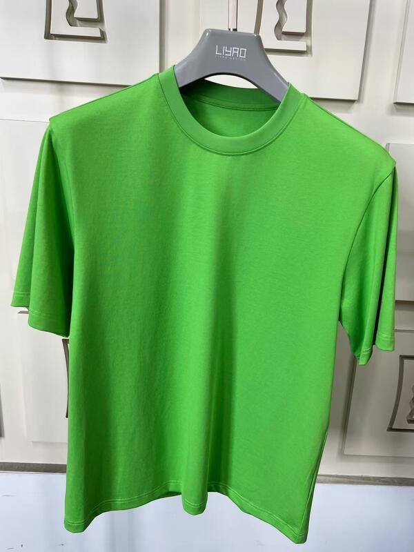 Camisetas de algodão masculinas de cor sólida com gola redonda e manga curta, fábrica ODM de camisetas masculinas de manga curta