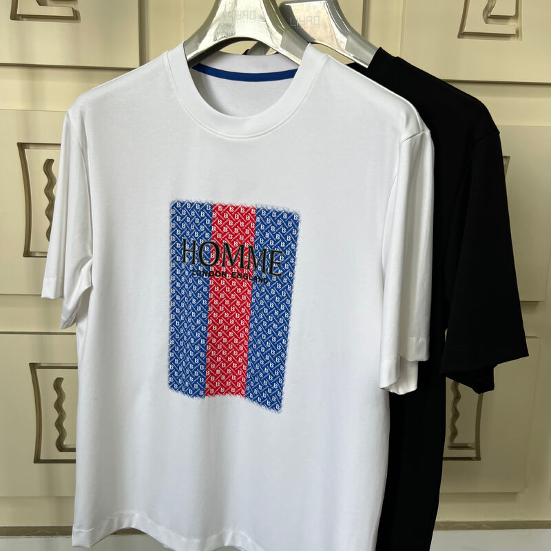 Camiseta de Gola Redonda Bordada | Camiseta Masculina de Gola Redonda de Luxo com Design de Letras e Padrão 3D Fabricação de Malhas