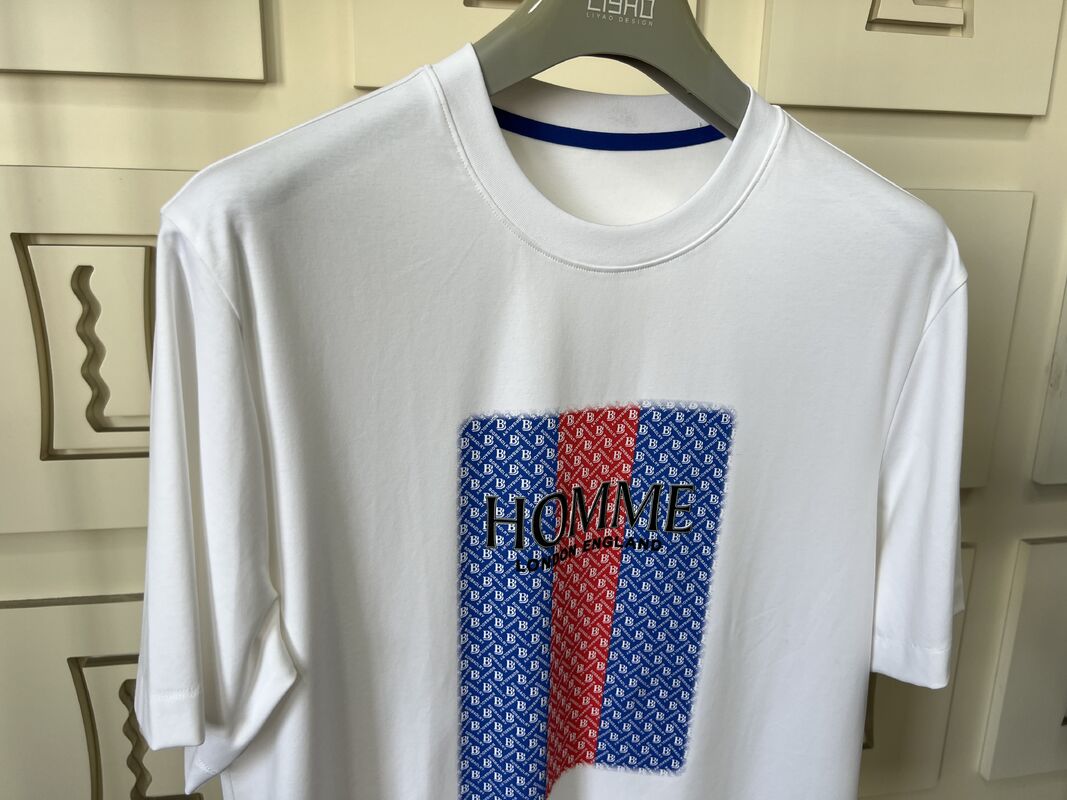 Camiseta de Gola Redonda Bordada | Camiseta Masculina de Gola Redonda de Luxo com Design de Letras e Padrão 3D Fabricação de Malhas