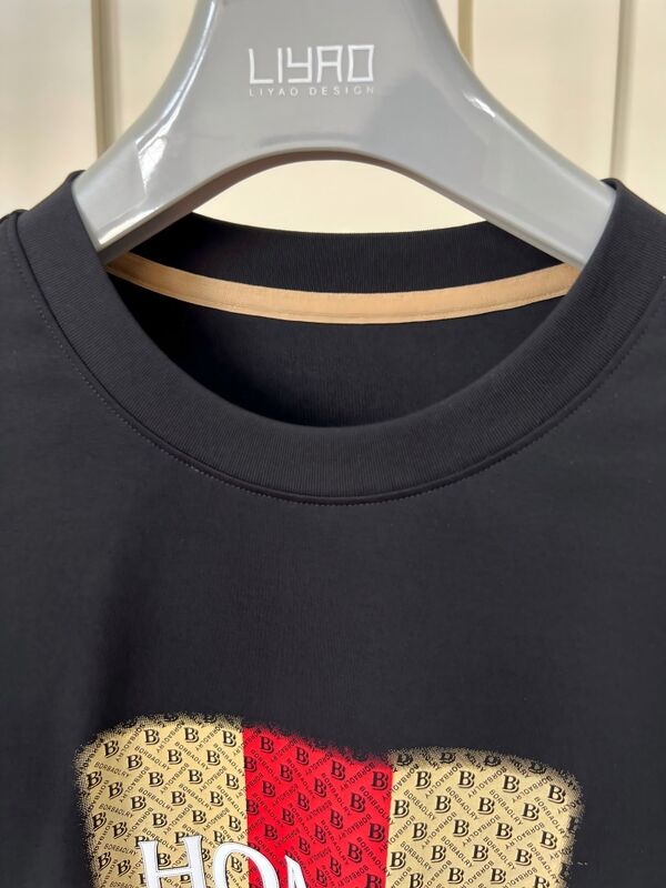 Camiseta de Gola Redonda Bordada | Camiseta Masculina de Gola Redonda de Luxo com Design de Letras e Padrão 3D Fabricação de Malhas