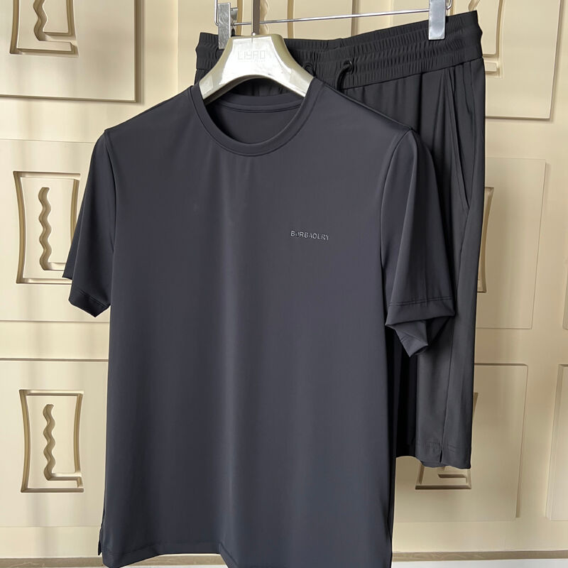 Camiseta desportiva masculina Camiseta desportiva casual preta - Manga curta - Camiseta e calças, tecido respirável com proteção UV