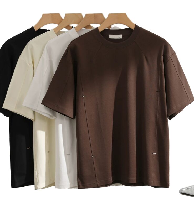 Camiseta Masculina Personalizável de Manga Curta com Caimento Solto, Confortável, Estilo Vintage, Cor Sólida Simples, Roupa Casual