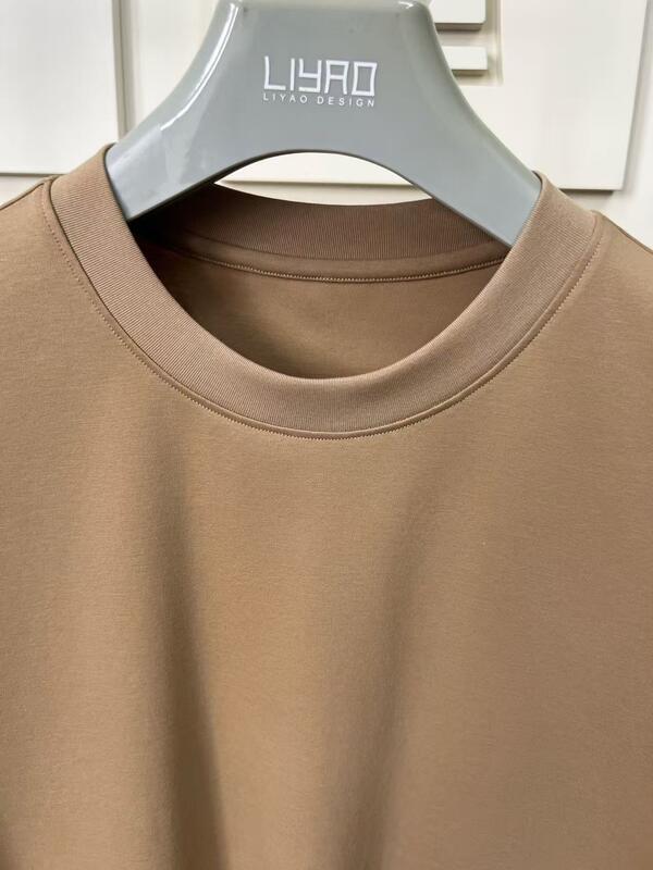 Camiseta Masculina Personalizável de Manga Curta com Caimento Solto, Confortável, Estilo Vintage, Cor Sólida Simples, Roupa Casual