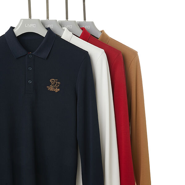 Camisetas de algodão liso de manga comprida, elásticas e confortáveis para a pele, moda masculina, camisetas polo de alta qualidade