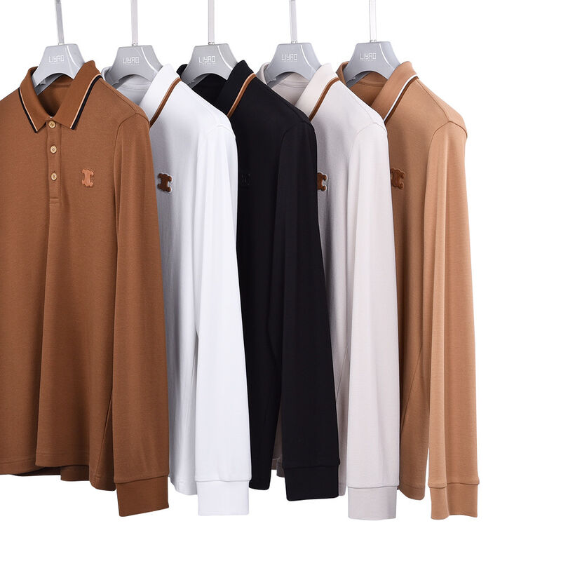 Camisetas Polo de Manga Longa Lisas Anti-Pilling com Design de Gola Contrastante e Logo Personalizado Mais Vendidas