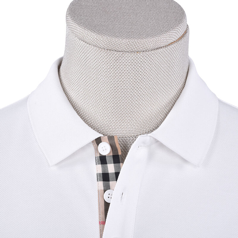 Polo de manga comprida 100% algodão de luxo branco anti-rugas para homem e rapaz, polo de algodão com logótipo personalizado e bordado liso