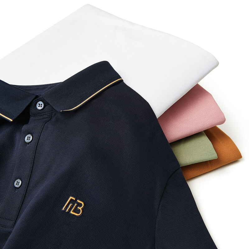 Polo de algodão 100% barato com bordado e contraste de alta qualidade na gola e punhos - Polo masculina de manga curta