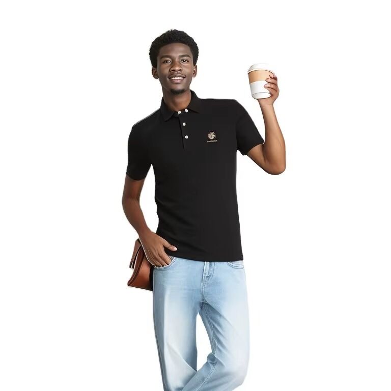 Novos Designs Atacado Personalizado Secagem Rápida Respirável Algodão Preto Camisetas Polo Masculinas