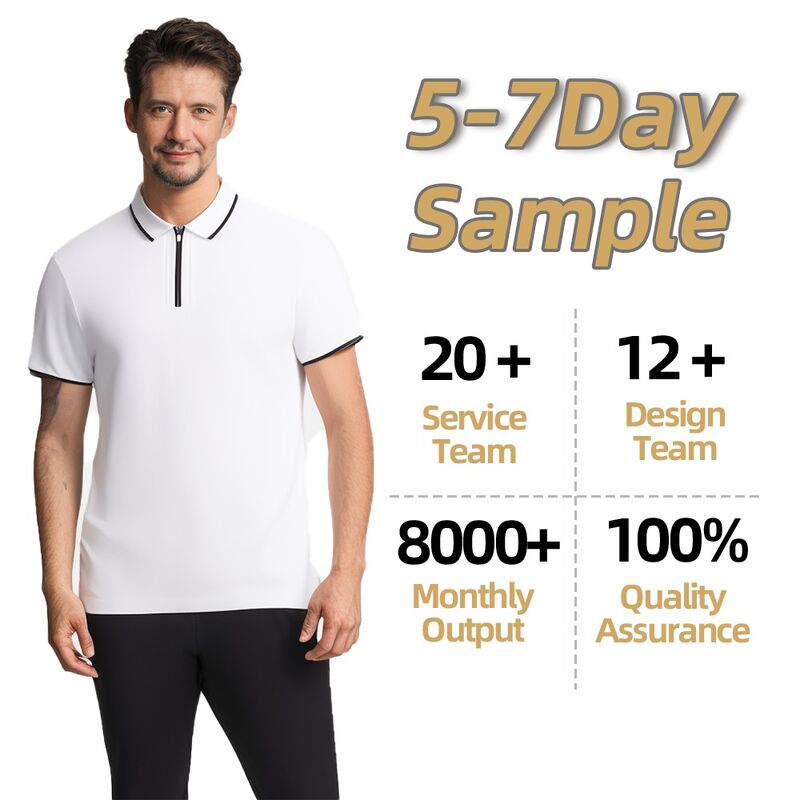 Camiseta Polo de Algodão Masculina para Golfe com Meio Zíper e Manga Curta, Estilo Tricot Respirável com Decoração de Botão de Alta Qualidade