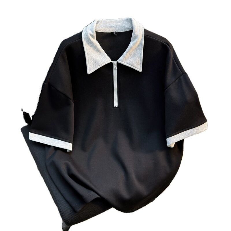 Camisa Oversize com Zíper para Homem de Alta Qualidade Atacado Fabricante Camisas Lisas de Manga Curta para Homem