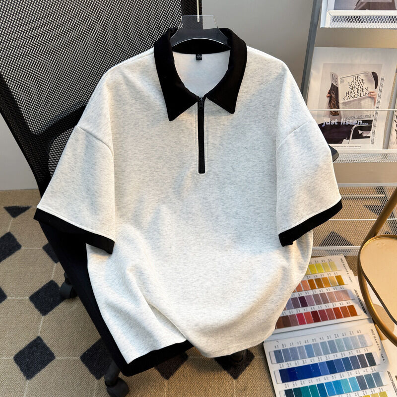 Camisa Oversize com Zíper para Homem de Alta Qualidade Atacado Fabricante Camisas Lisas de Manga Curta para Homem