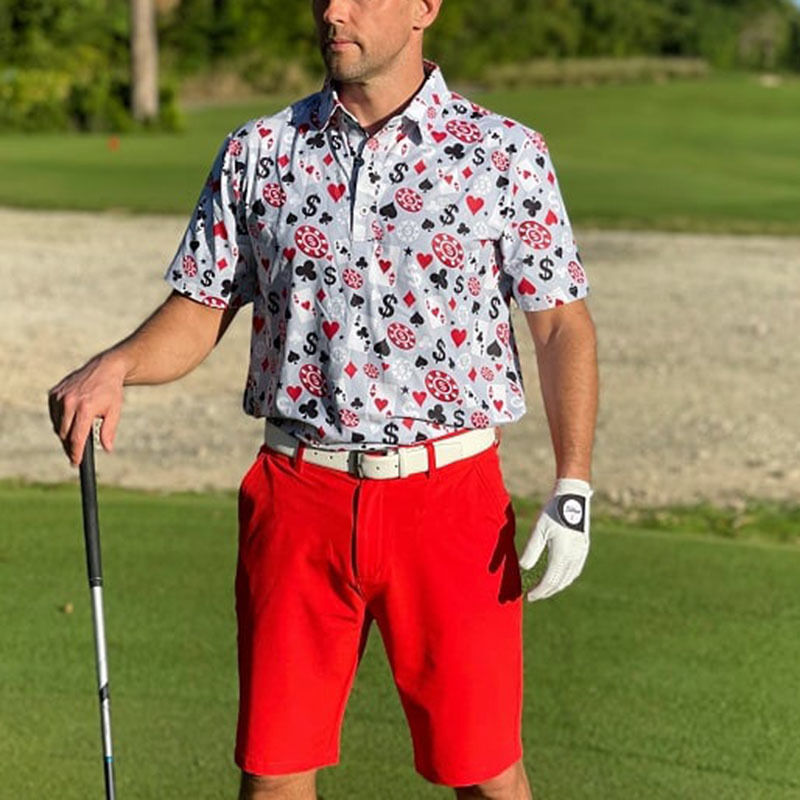 OEM de alta qualidade Poker masculino Black Jack Golf Manga curta 4 Way Estiramento Leve Quente Seco Golf Polo Camisa Custom Logotipo