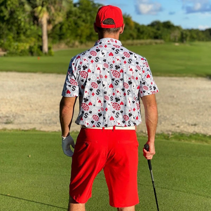 OEM de alta qualidade Poker masculino Black Jack Golf Manga curta 4 Way Estiramento Leve Quente Seco Golf Polo Camisa Custom Logotipo