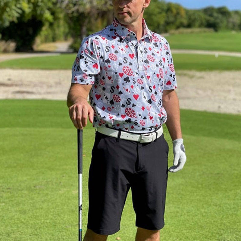 OEM de alta qualidade Poker masculino Black Jack Golf Manga curta 4 Way Estiramento Leve Quente Seco Golf Polo Camisa Custom Logotipo