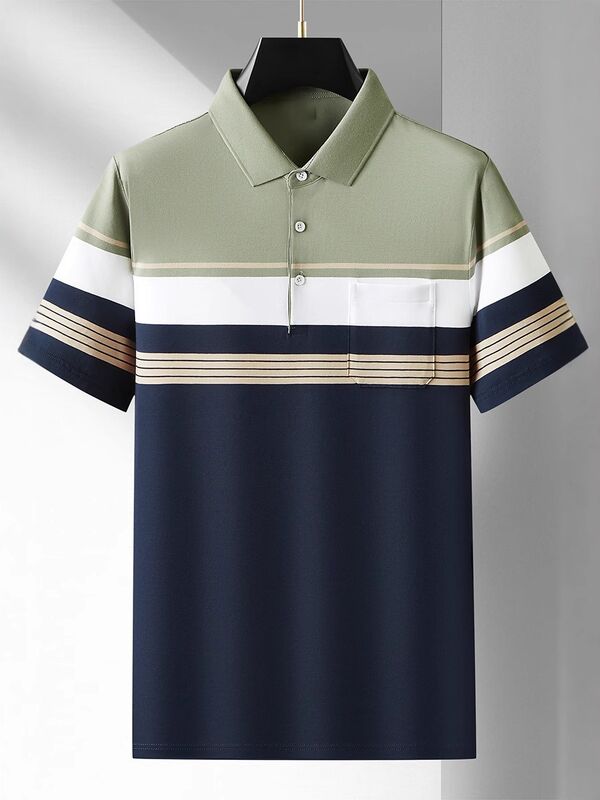 Verão Manga Curta Camisa de Polo de Negócios Camisa de Homem de Lapel Fina Tendência Casual de Negócios