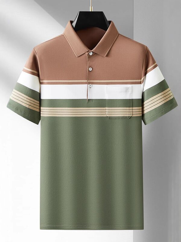 Verão Manga Curta Camisa de Polo de Negócios Camisa de Homem de Lapel Fina Tendência Casual de Negócios