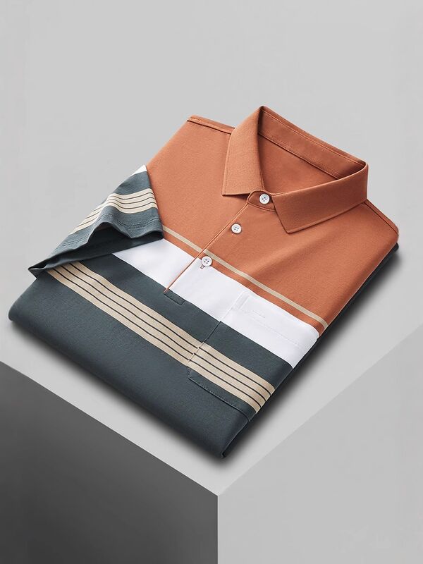 Verão Manga Curta Camisa de Polo de Negócios Camisa de Homem de Lapel Fina Tendência Casual de Negócios