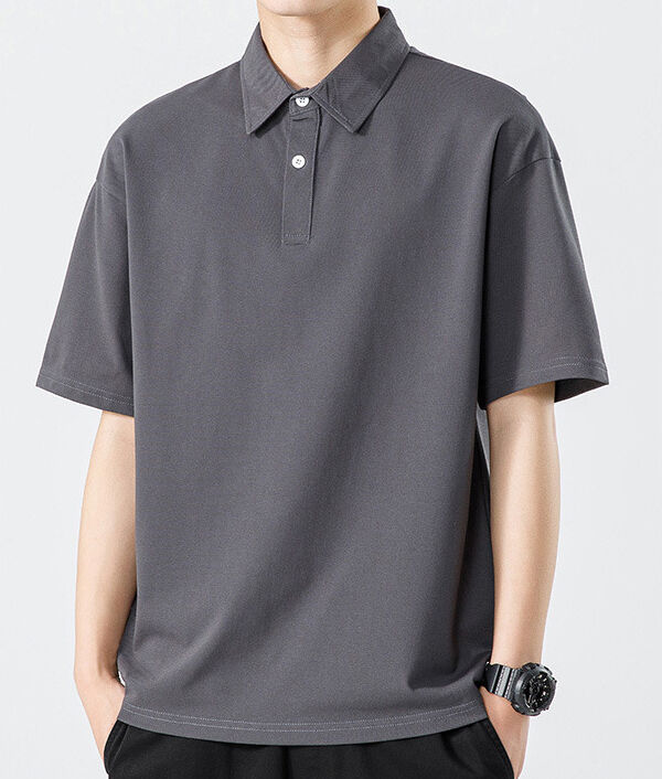 Camisa Polo Simples de Cor Sólida com Sensação Refrescante Antimicrobiana Pesada de Verão Estilo Hong Kong Masculina