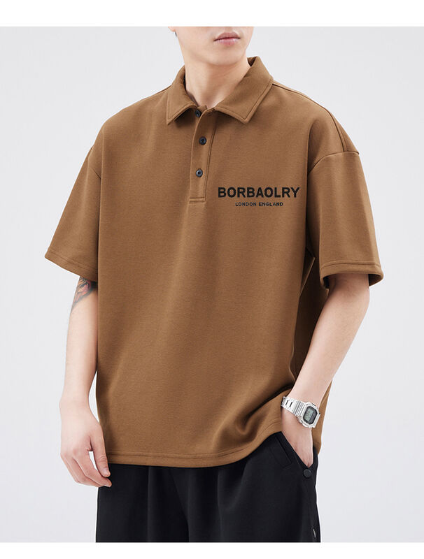 Nova camisa de polo de manga curta de lapela de quarto de cor camisa de algodão de bordado de alfabeto casual para homens