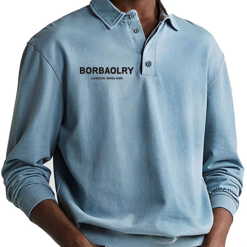 Polo de Algodão de Alta Qualidade com Logotipo Personalizado, Malha Lisa, Casual, Atacado, Secagem Rápida, Esportiva, Masculina, Manga Longa